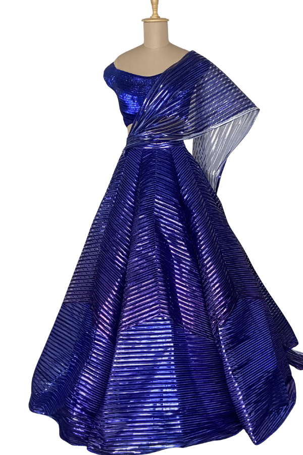 Amit Aggarwal Cobalt Blue Sculpted Lehenga Set