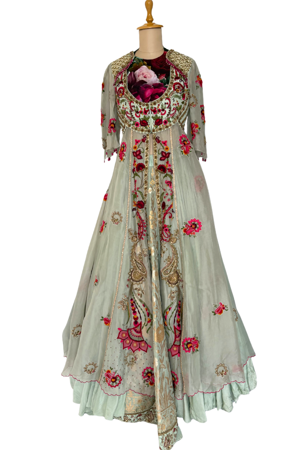 Gazal Gupta Mint Green Embroidered Skirt Set