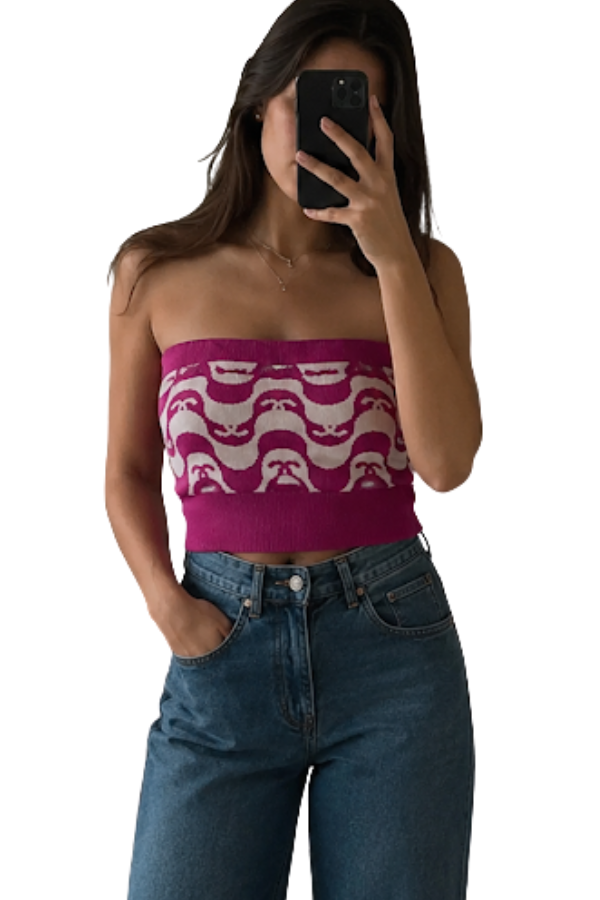 Chanel Pink Logo Knit Bandeau Top