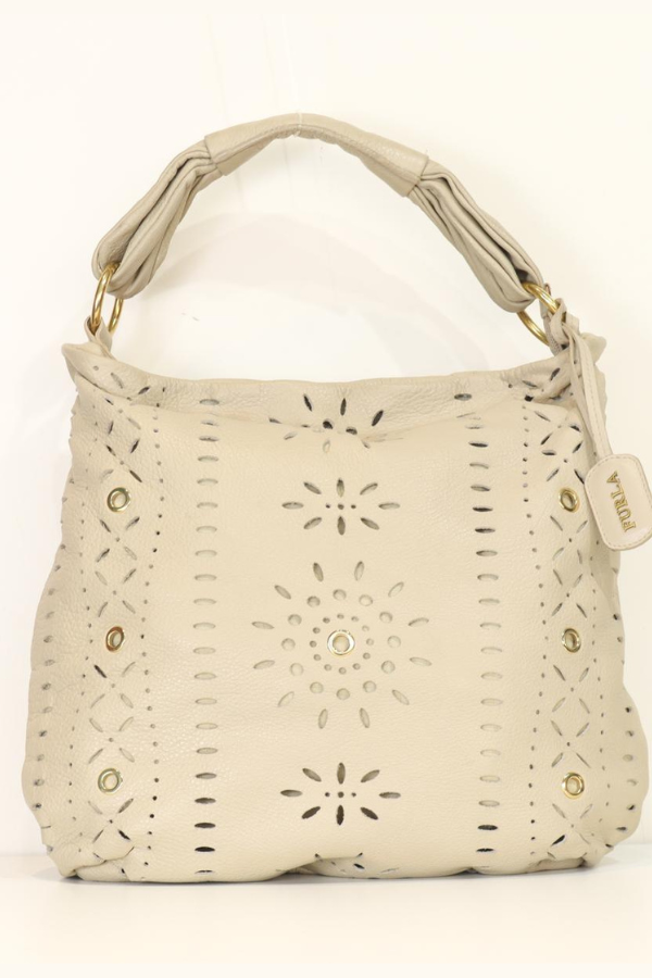 Furla Ivory Leather Laser-Cut Hobo Bag