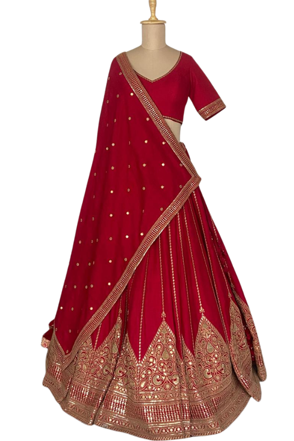Sabyasachi Crimson Red Embroidered Lehenga Set