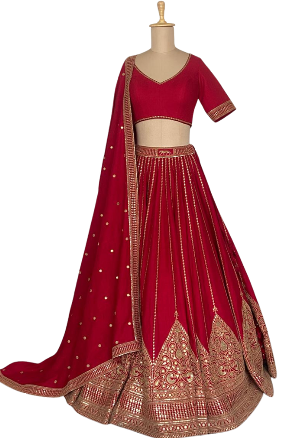 Sabyasachi Crimson Red Embroidered Lehenga Set