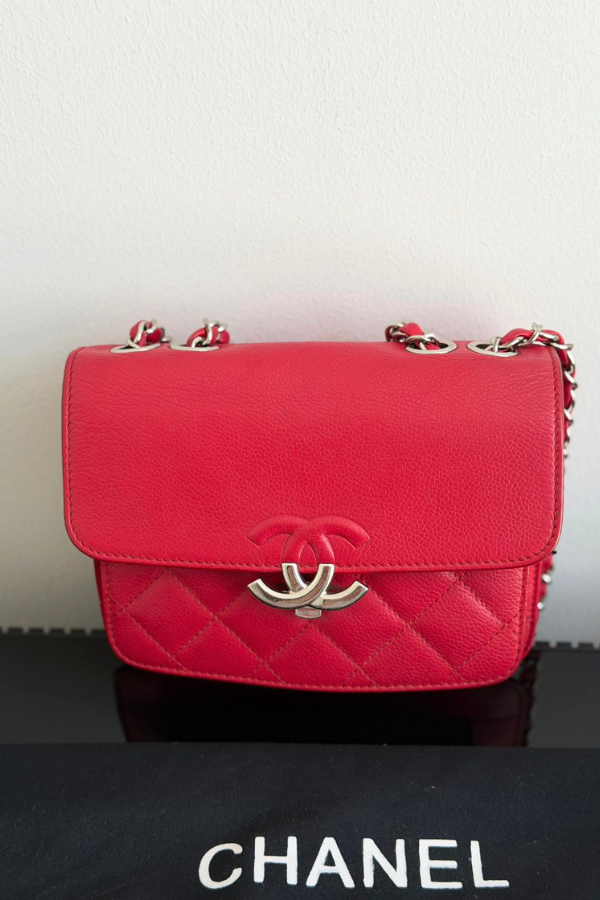 Chanel CC Box Small Red Grained Calfskin Shoulder Bag