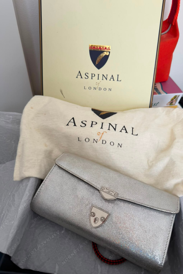 Aspinal Of London Mayfair Silver Textured Leather Chain Clutch