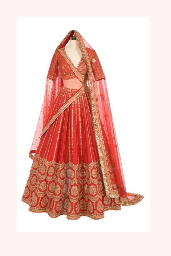 Sabyasachi Red & Gold Embroidered Bridal Lehenga Set