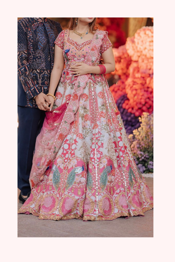 Gazal Gupta Pink peacock scenary lehenga