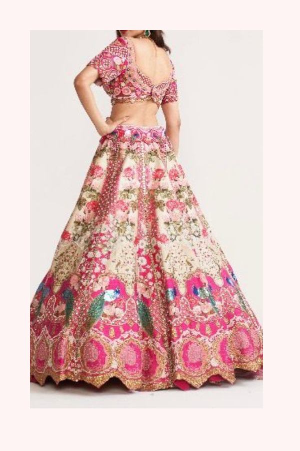 Gazal Gupta Pink peacock scenary lehenga