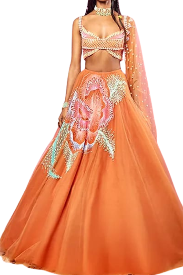 Papa Don't Preach Embellished Orange Lehenga Set