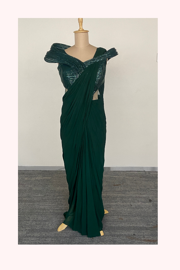 Gaurav Gupta Emerald Green Draped Gown