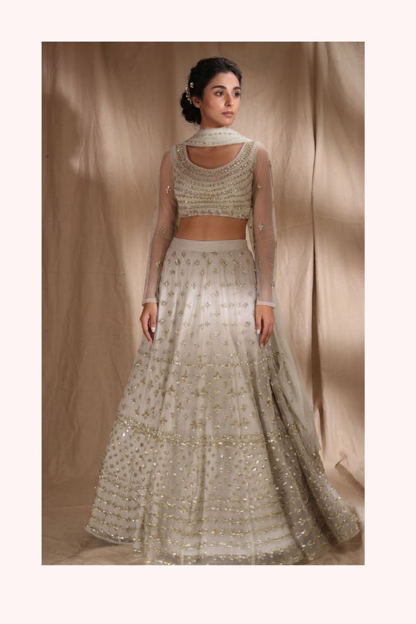 Astha Narang Grey And Silver Sequin Lehenga Set