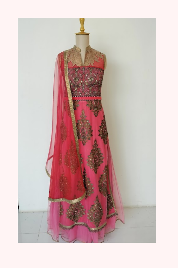 JJ Valaya Fuchsia Heritage Embroidered Suit Set