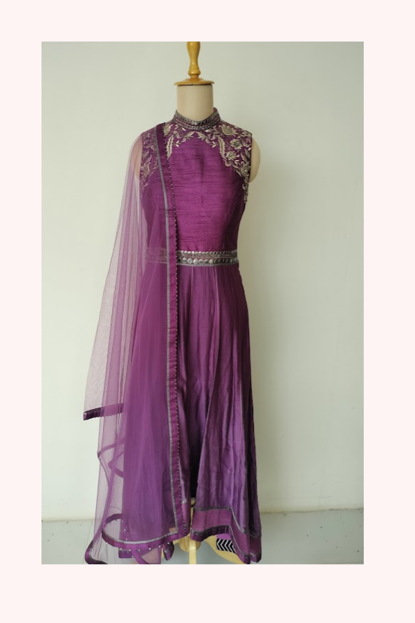 JJ Valaya Purple Embroidered Anarkali Set