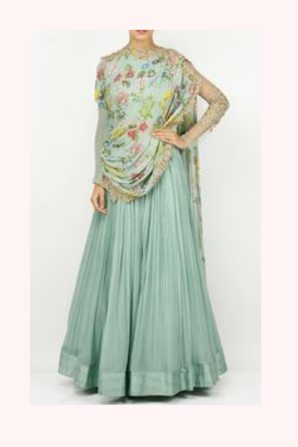Ridhi Mehra Seafoam Green Floral Gown