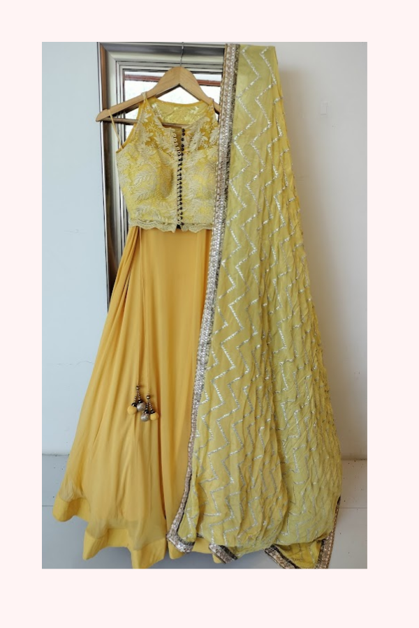 Sawan Gandhi Yellow Embroidered Lehenga Set