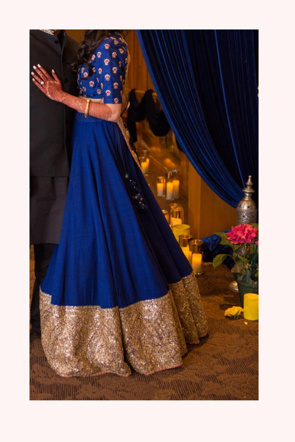 Sabyasachi Royal Blue Lehenga Set with Gold Embellishments