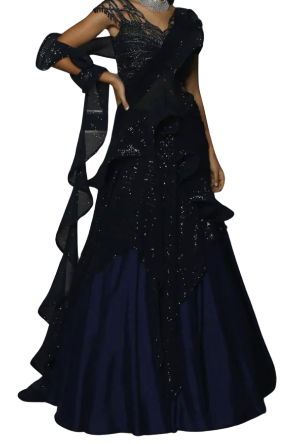 Kamaali Couture Embellished Blue Lehenga Set