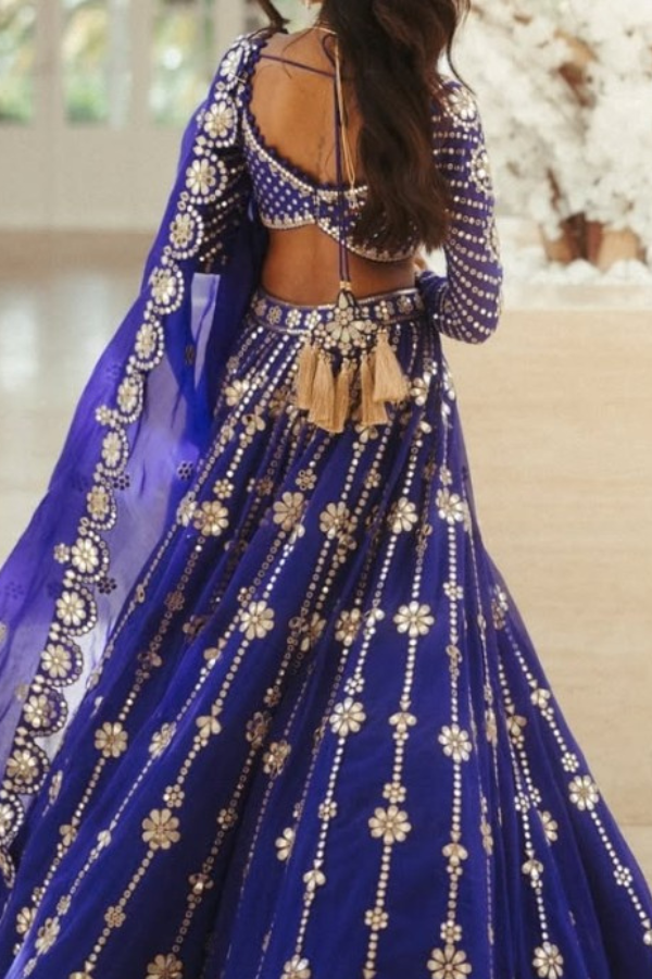 Vani Vats Royal Blue Small Flower Linear Lehenga Set