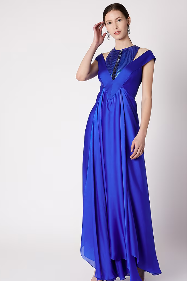 Amit Aggarwal Blue Embroidered Gown