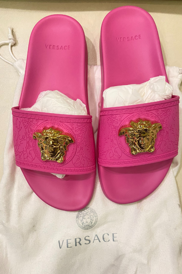 Pool Slides New Versace Slides Medusa Kids Sliders Purple VERSACE US