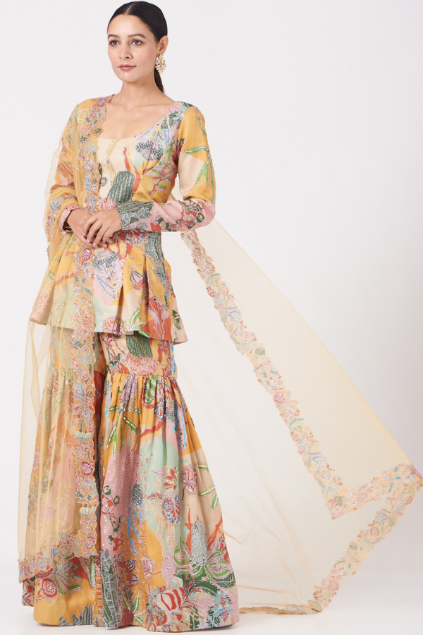 Aisha Rao Capital Yellow Printed Sharara Set – Kuro Clothing India