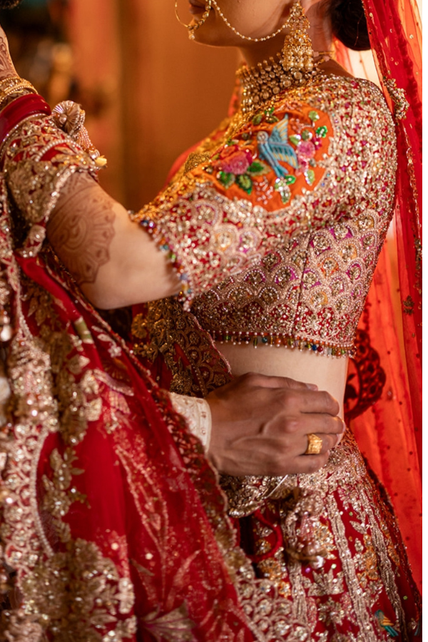 Rimple & Harpreet Deep Red Cornucopia Lehenga Set