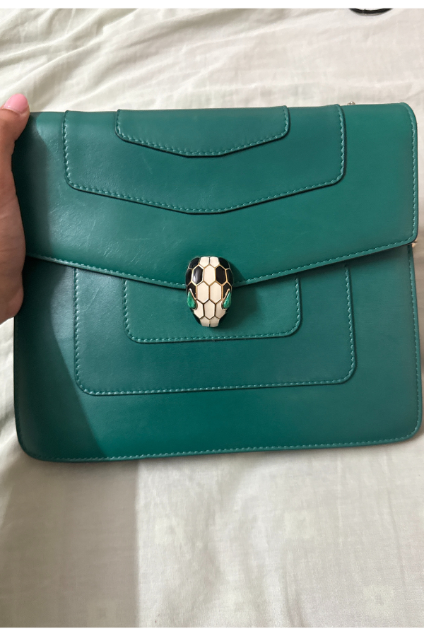 Bvlgari Green Leather Serpenti Forever Shoulder Bag