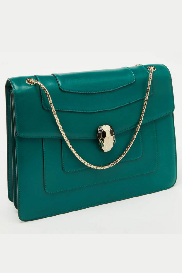 Bvlgari Green Leather Serpenti Forever Shoulder Bag