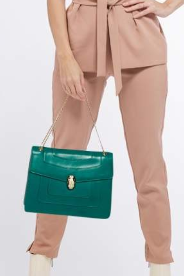 Bvlgari Green Leather Serpenti Forever Shoulder Bag