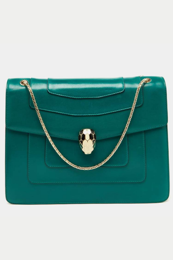 Bvlgari Green Leather Serpenti Forever Shoulder Bag