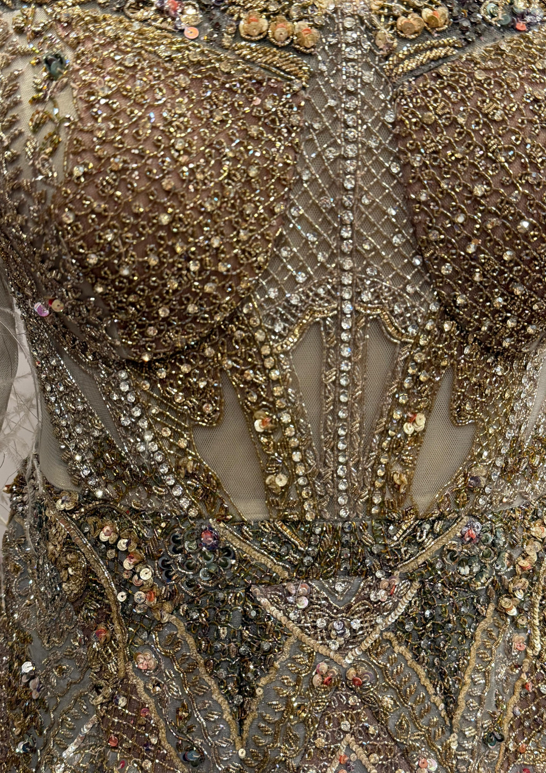 Dolly J Embellished Grey Feather Gown