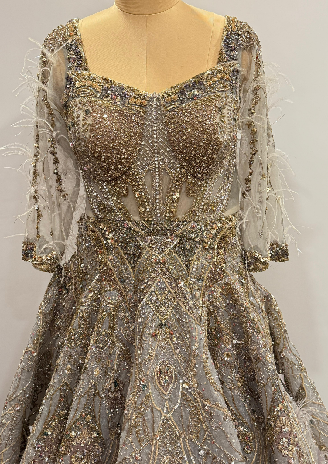 Dolly J Embellished Grey Feather Gown