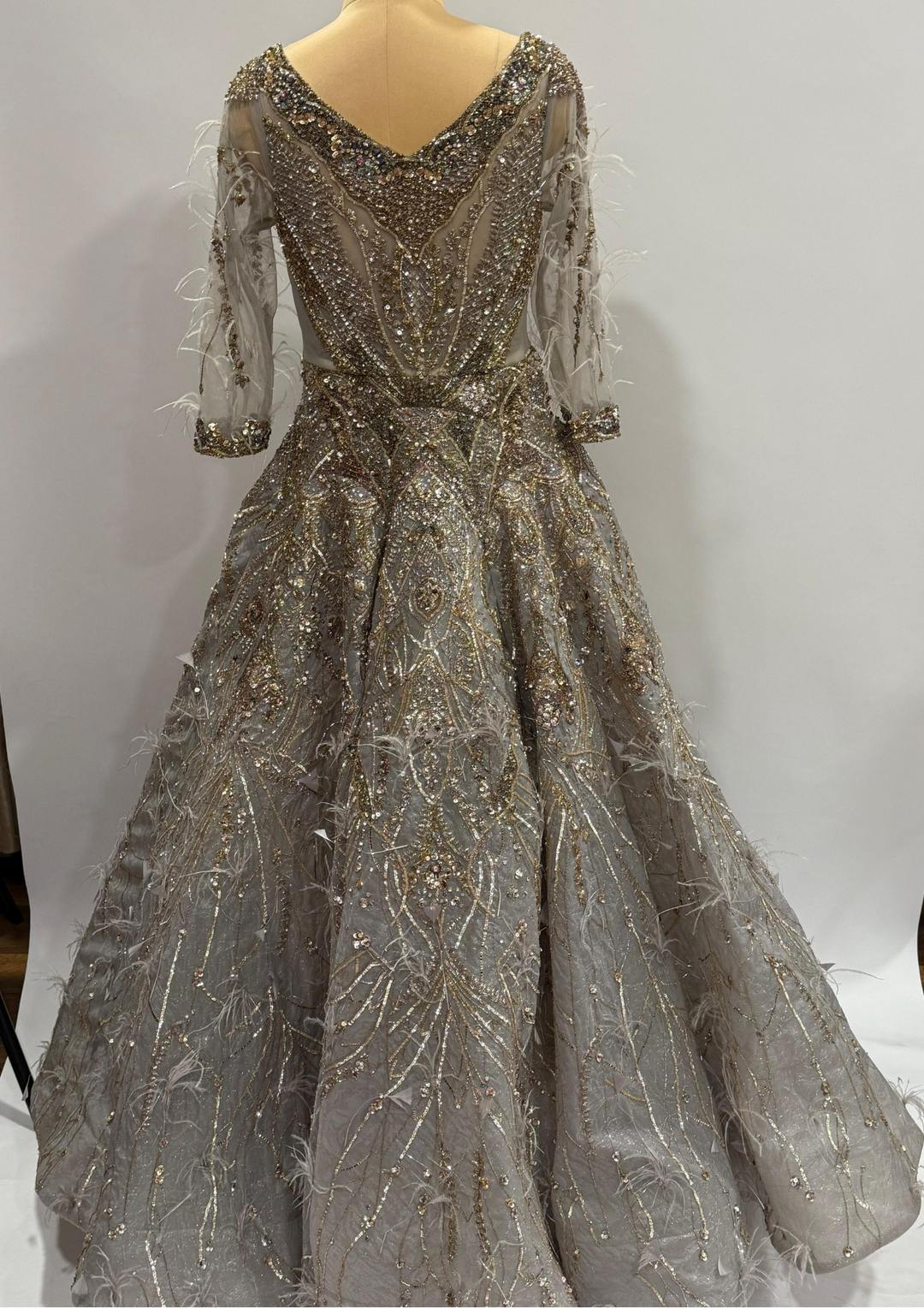 Dolly J Embellished Grey Feather Gown