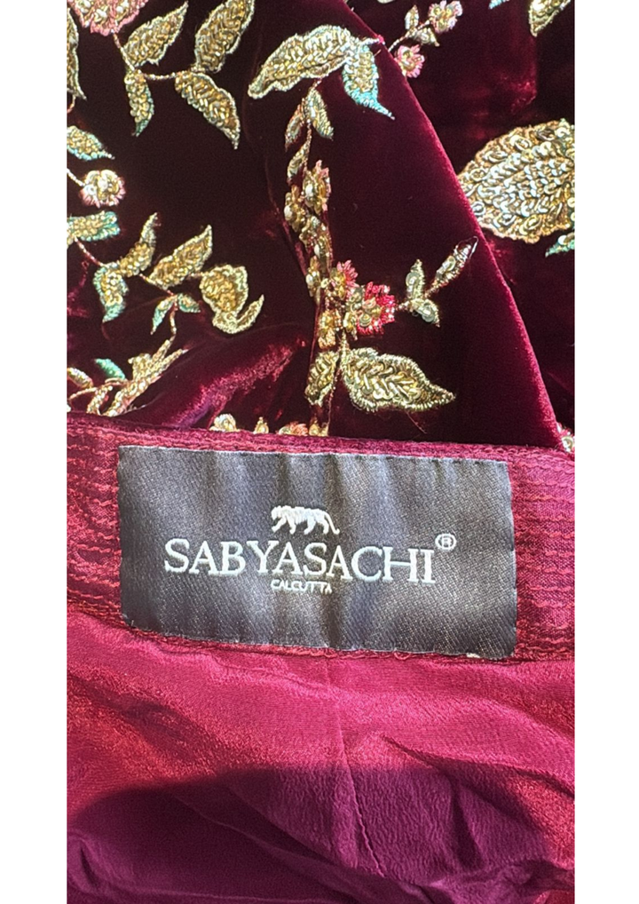 Sabyasachi Maroon Velvet Lehenga Set