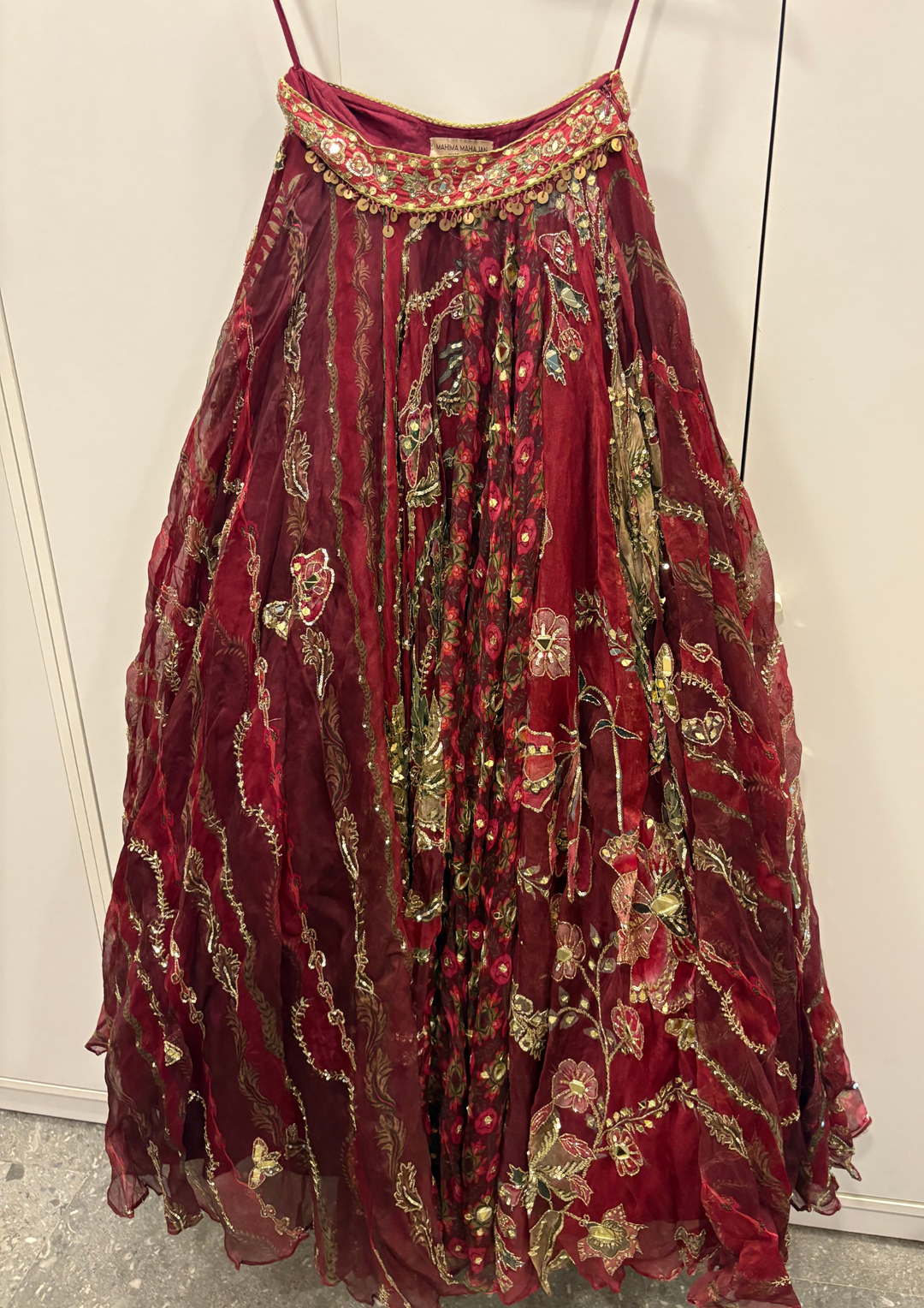 Mahima Mahajan Embroidered Wine Red Lehenga Set