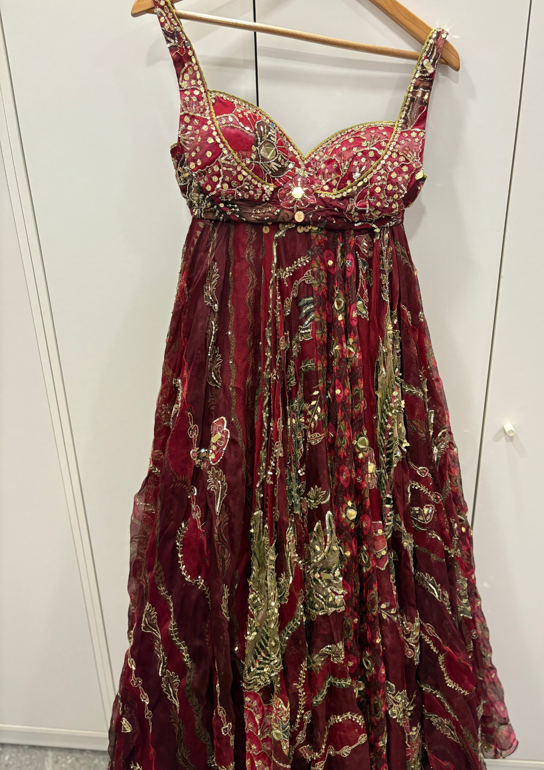 Mahima Mahajan Embroidered Wine Red Lehenga Set