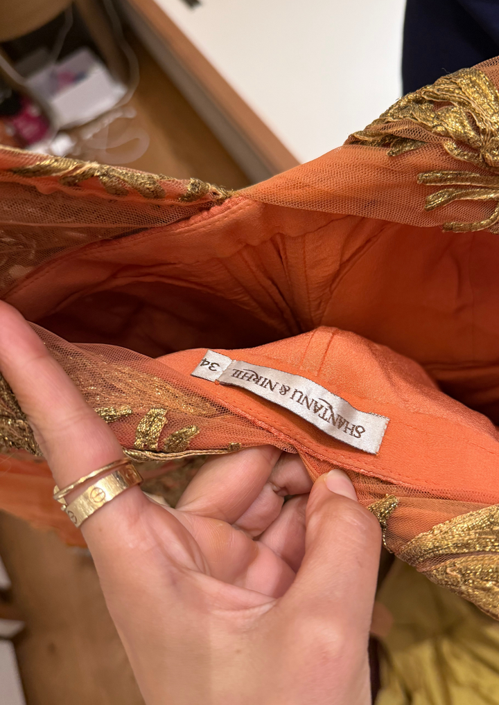 Shantanu & Nikhil Peach & Gold Draped Gown