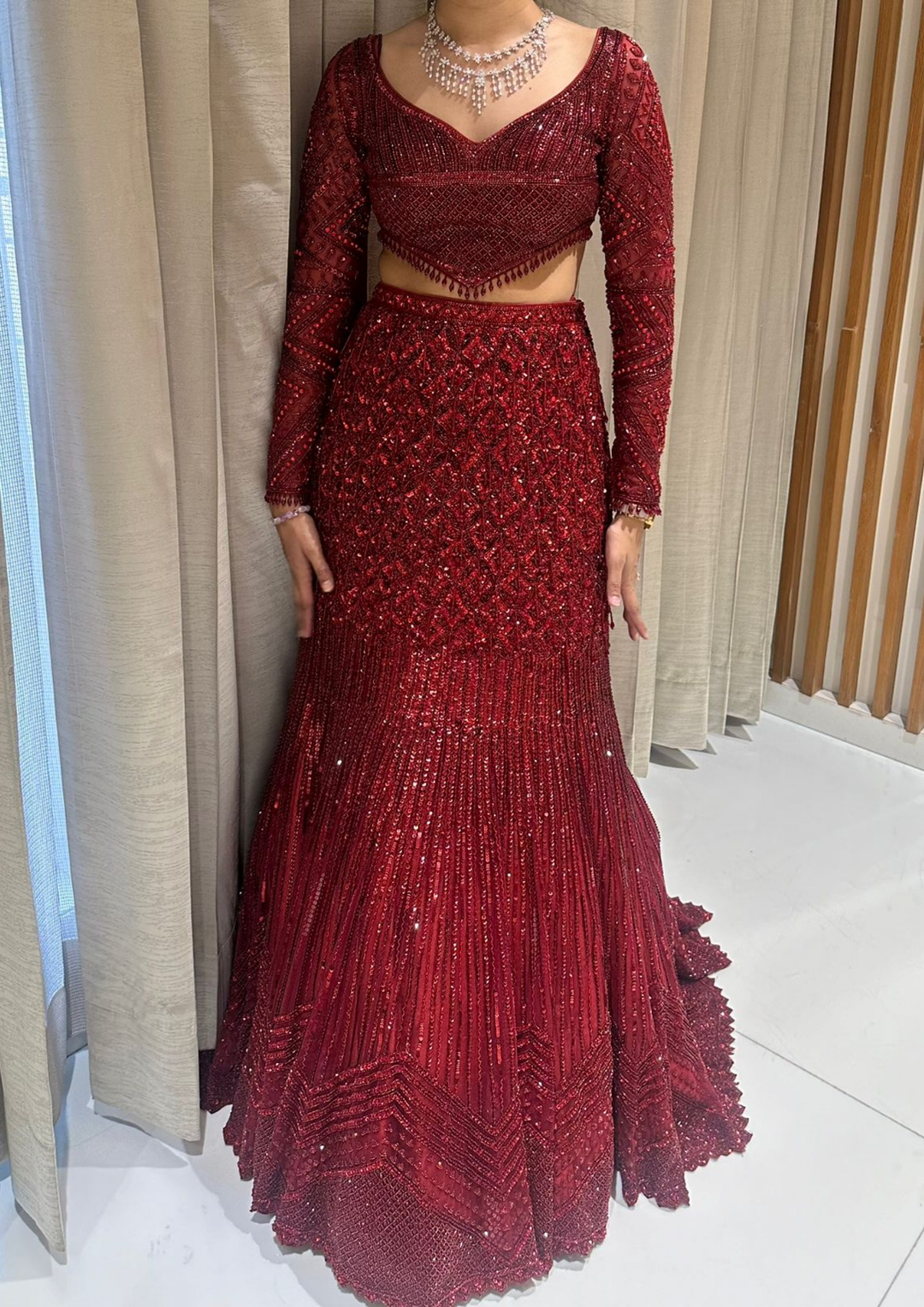 Isa by Dolly Wahal Red Embellished Lehenga