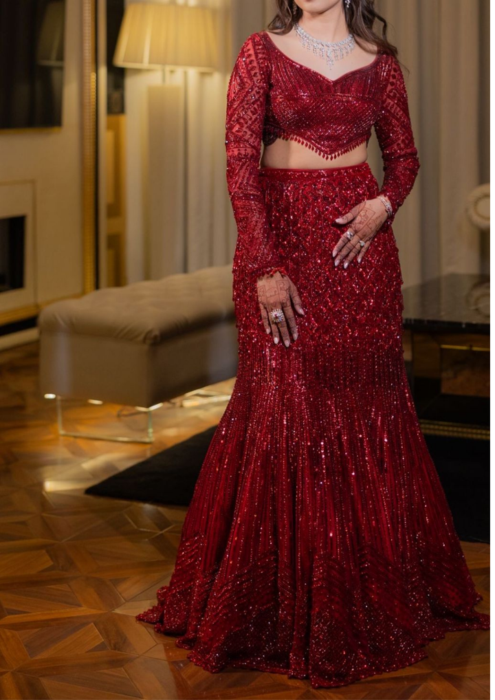 Isa by Dolly Wahal Red Embellished Lehenga