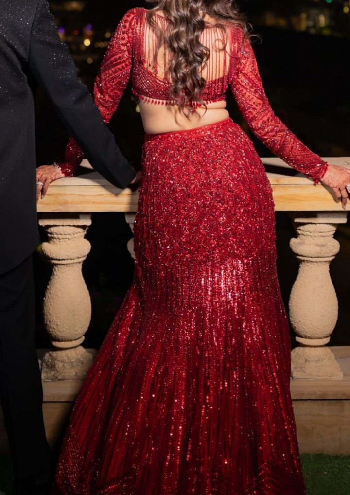 Isa by Dolly Wahal Red Embellished Lehenga