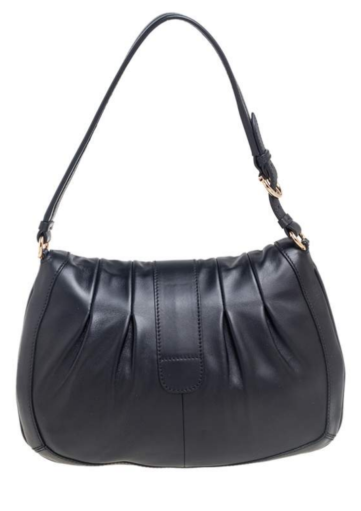 Salvatore Ferragamo Black Leather Pleated Flap Shoulder Bag