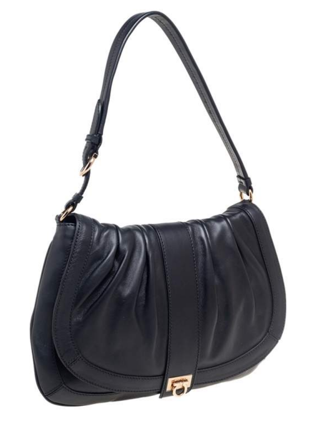 Salvatore Ferragamo Black Leather Pleated Flap Shoulder Bag