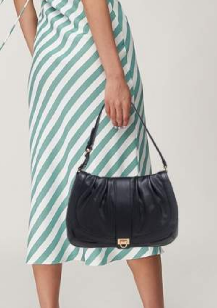Salvatore Ferragamo Black Leather Pleated Flap Shoulder Bag