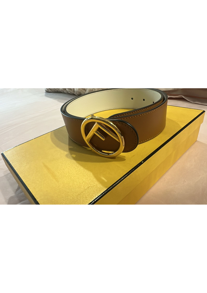 Fendi Caramel/White Leather F Reversible Belt