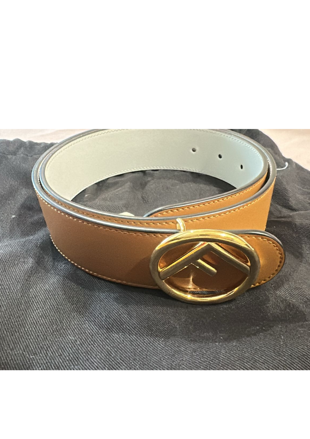 Fendi Caramel/White Leather F Reversible Belt