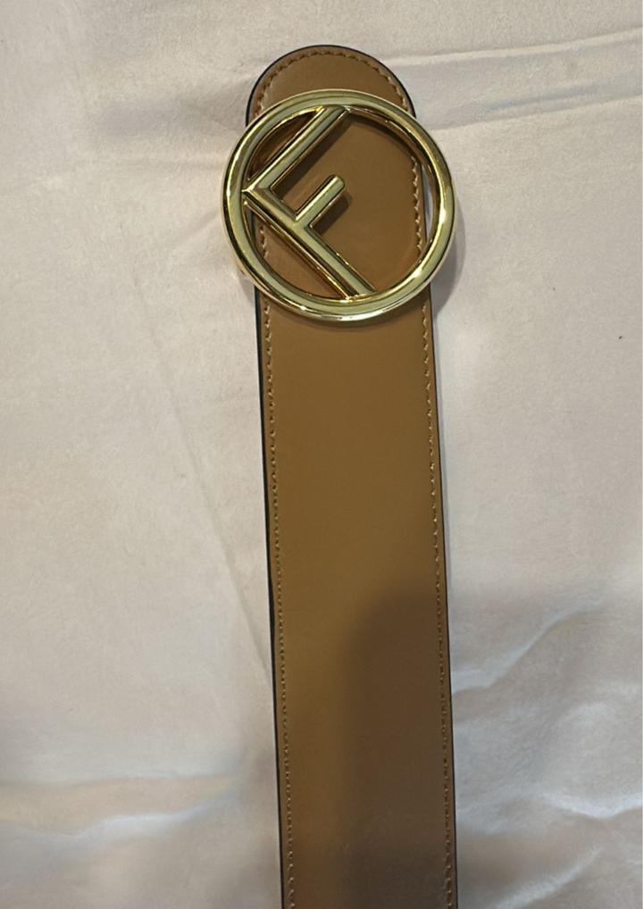 Fendi Caramel/White Leather F Reversible Belt
