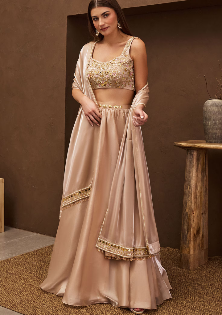 Papa Don't Preach Beige Lehenga Set