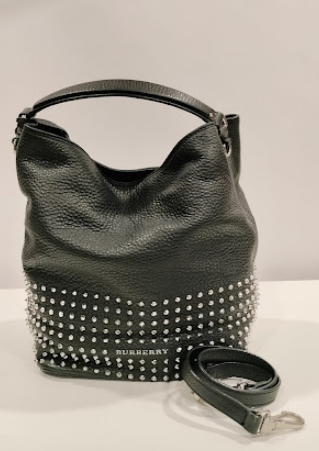 Burberry Black Leather Studded Susanna Bucket Bag