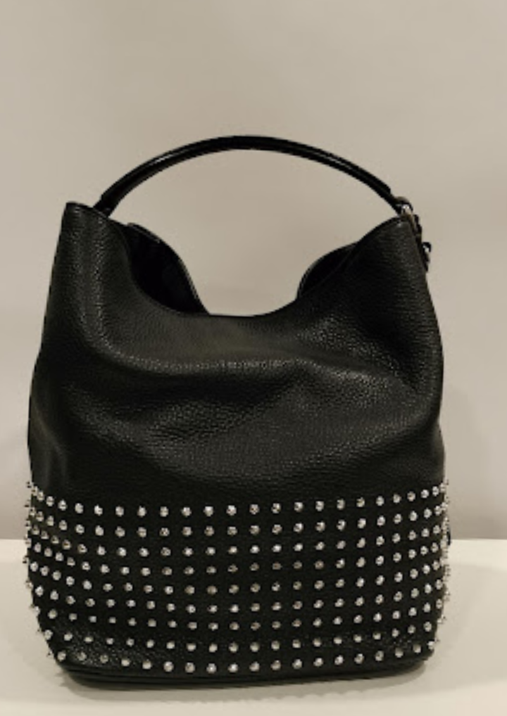 Burberry Black Leather Studded Susanna Bucket Bag
