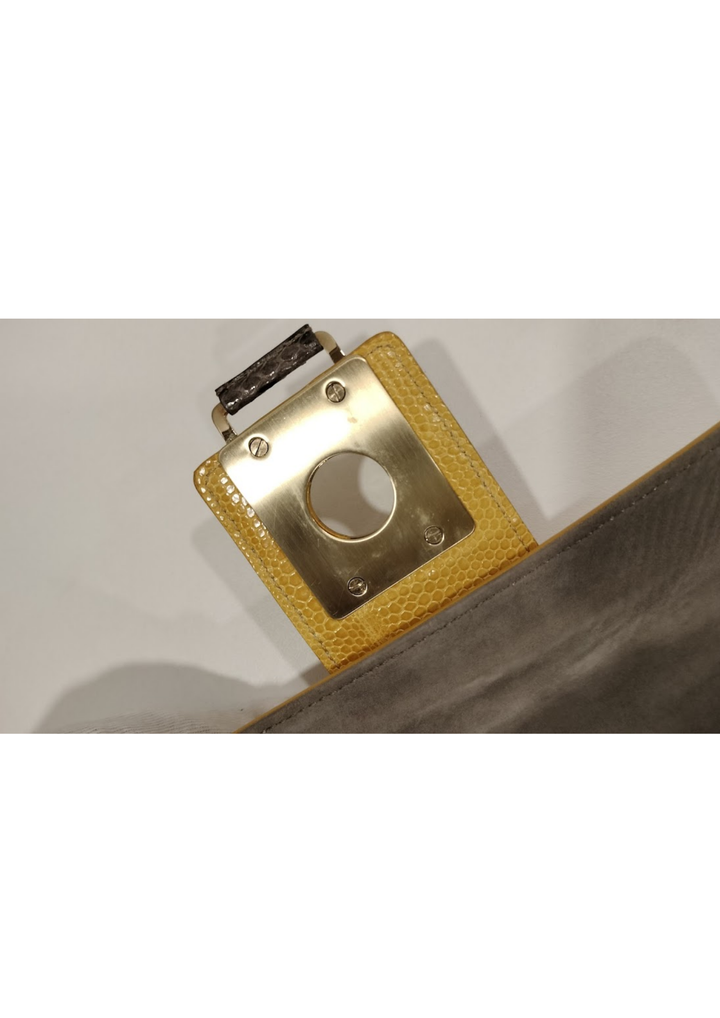 Tods Yellow & Brown Leather Wristlet Clutch