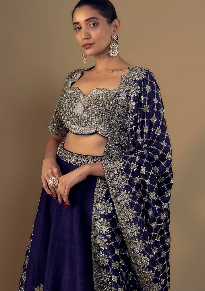 Jayanti Reddy Purple Silk Zari Embroidered Lehenga Set